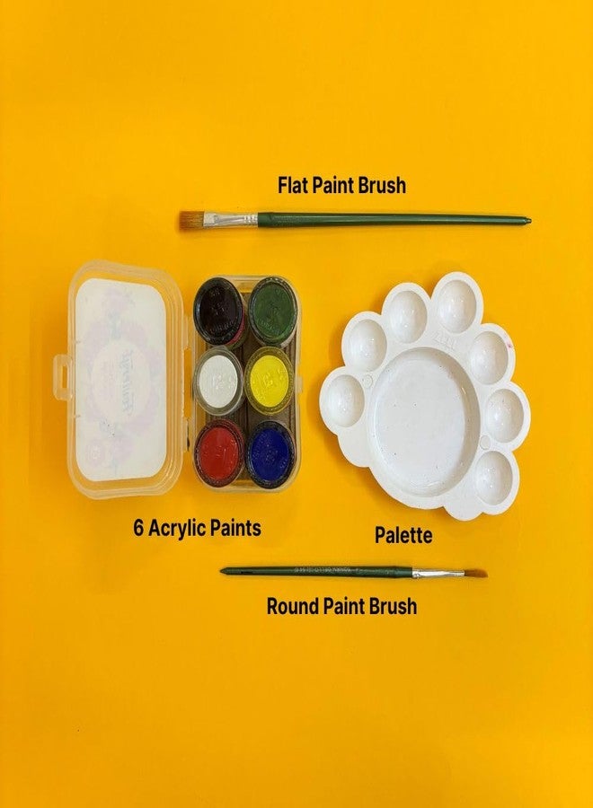 KITSTERS Acrylic Painting Kit | 6 colours x 10 ml, Round Brush, Flat Brush, Palette | Starter painting set for kids and adults | Non-Cracking Paint for Canvas, Wood, t-shirts, tote bags - Image 2